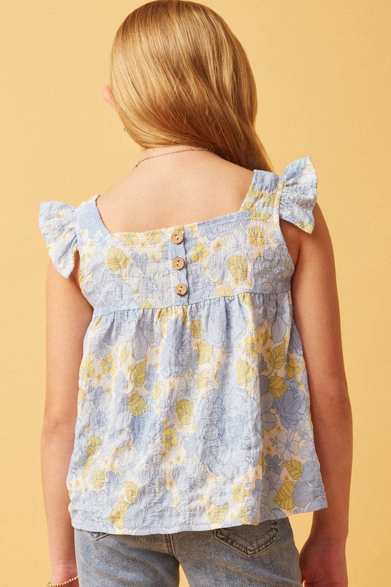 Hayden LA - Girls Textured Floral Button Back Ruffle Tank