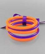 Orange & purple gameday tube jelly bangle bracelet set.