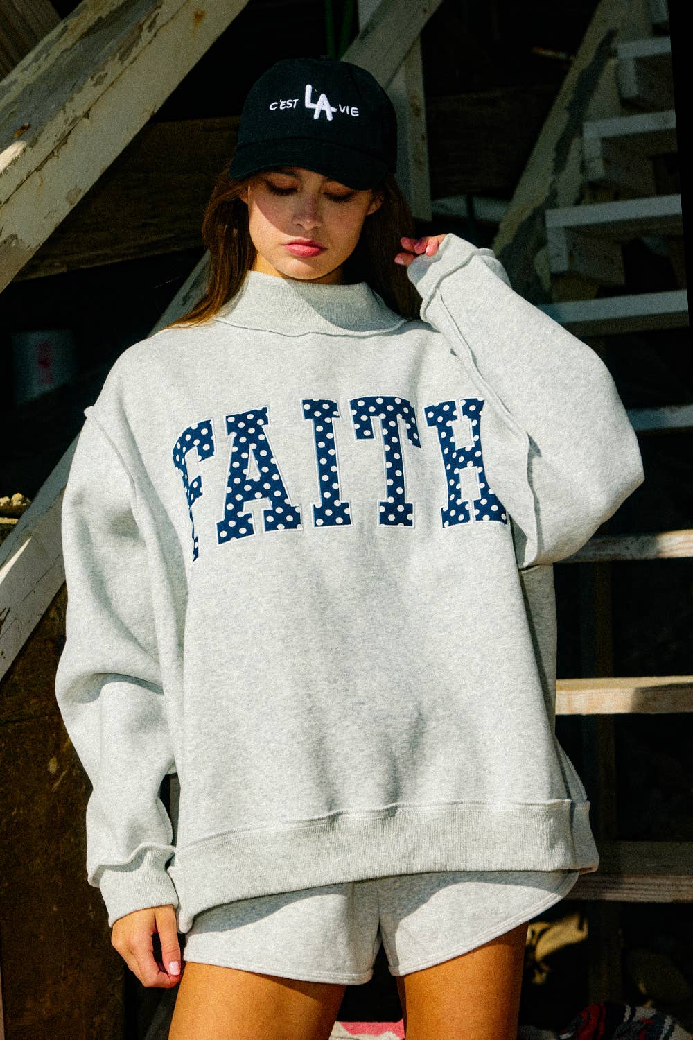 FAITH Polka-Dot Mock Neck