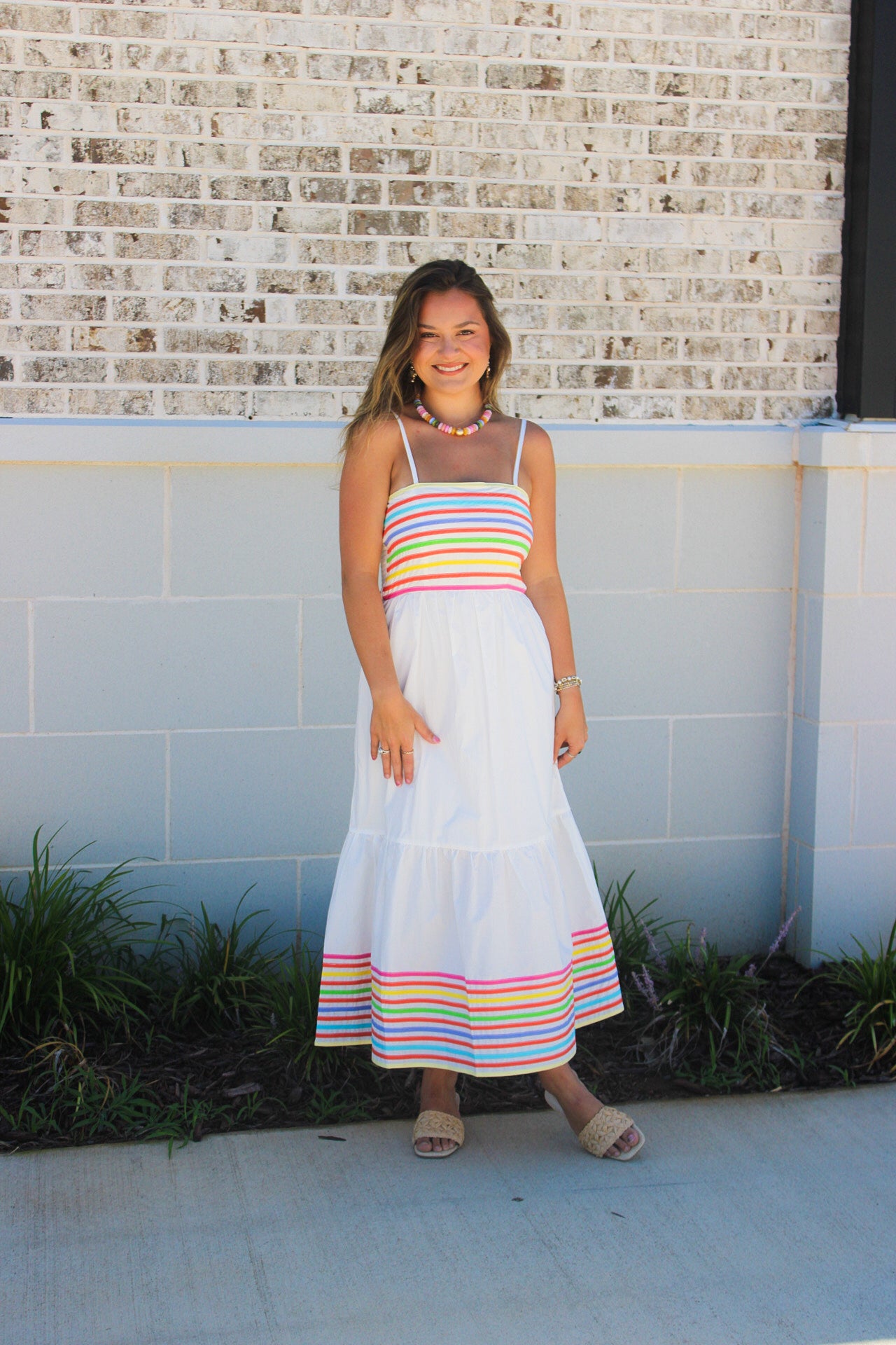 MULTI  COLOR STRIPE SPAGHETTI STRAP MIDI DRESS
