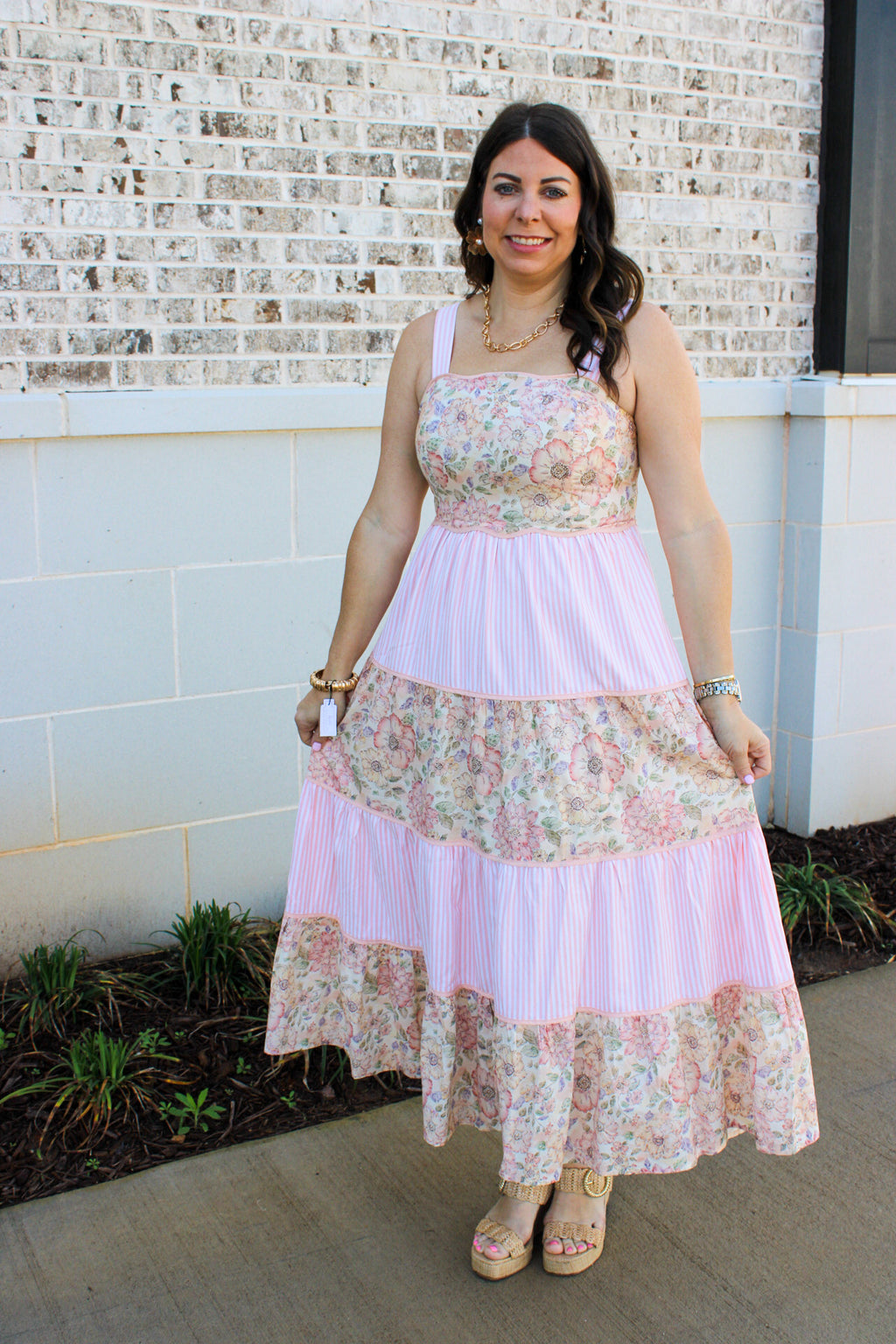 in february - DREAMY IDEAL TIERED MIDI DRESS MIXED IN FLORALS AND STRIPES