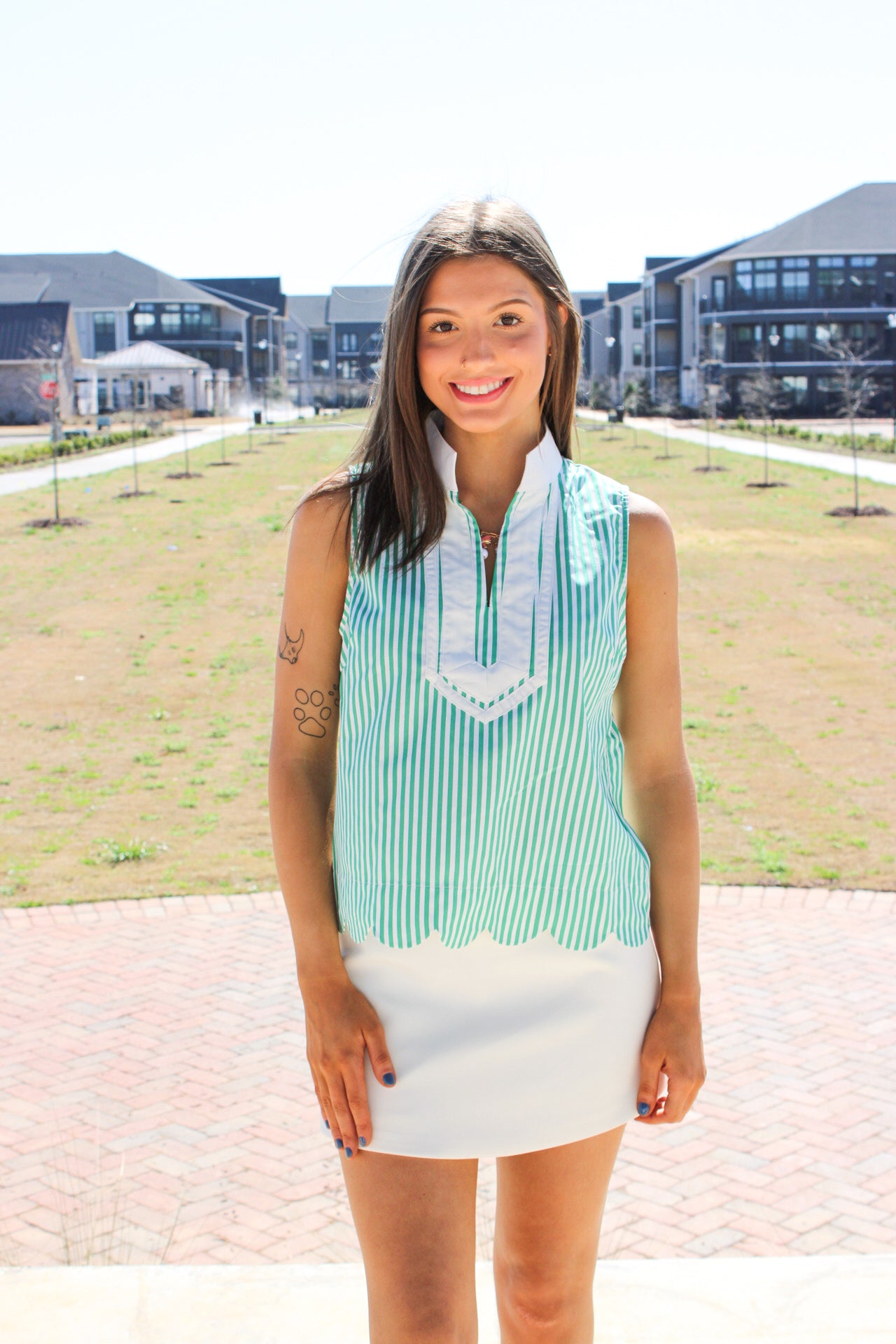 Striped Sleeveless Scallop Hem Top