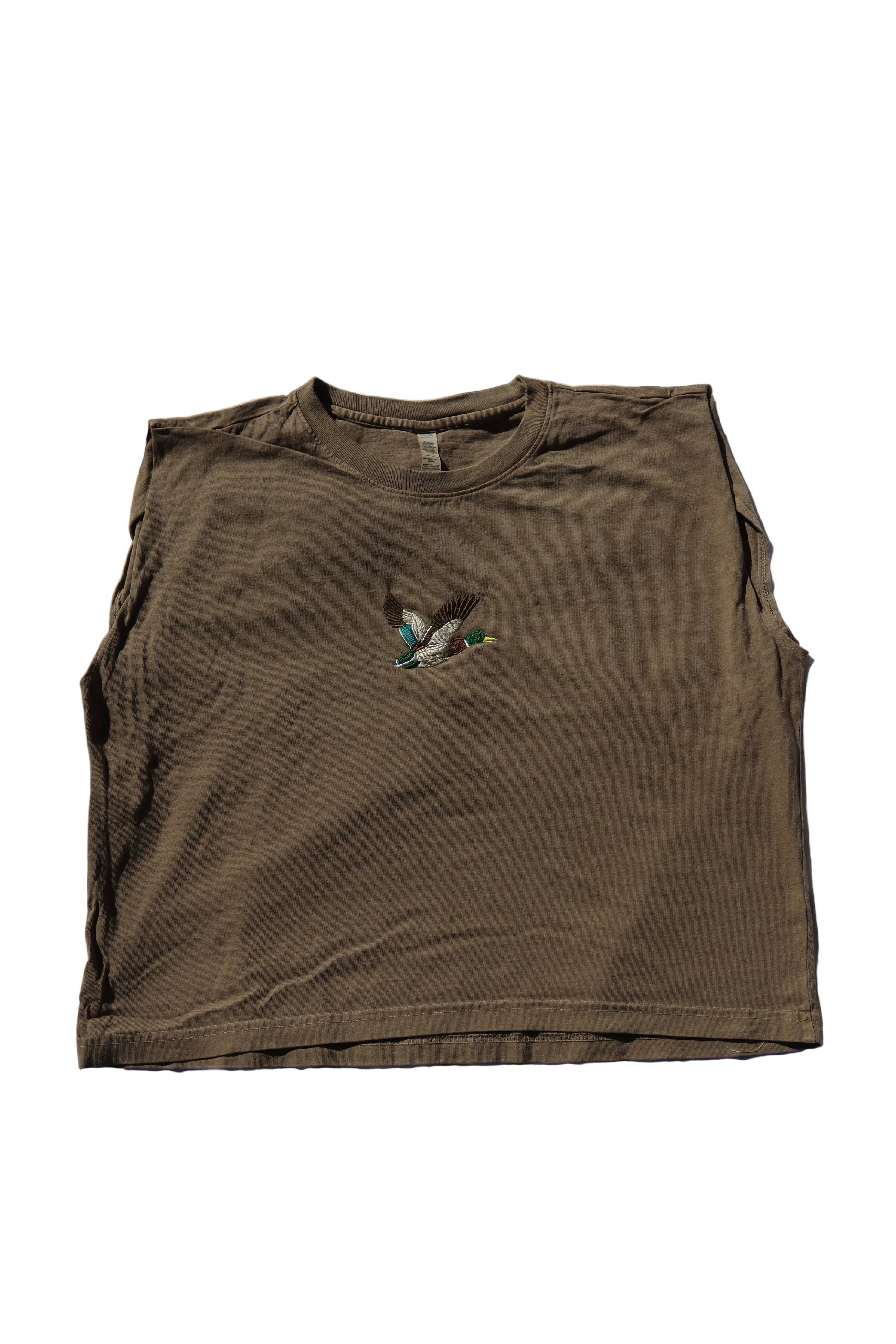 Embroidered Mallard Duck Cropped Muscle Tee