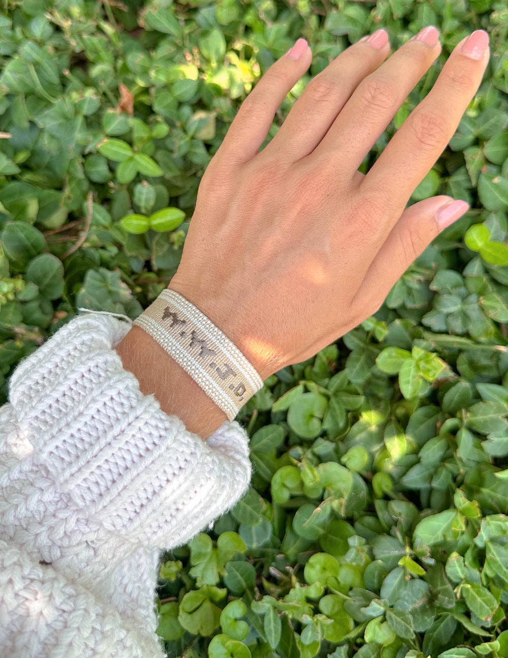 Elevated Faith - Beige WWJD Embroidered Bracelet
