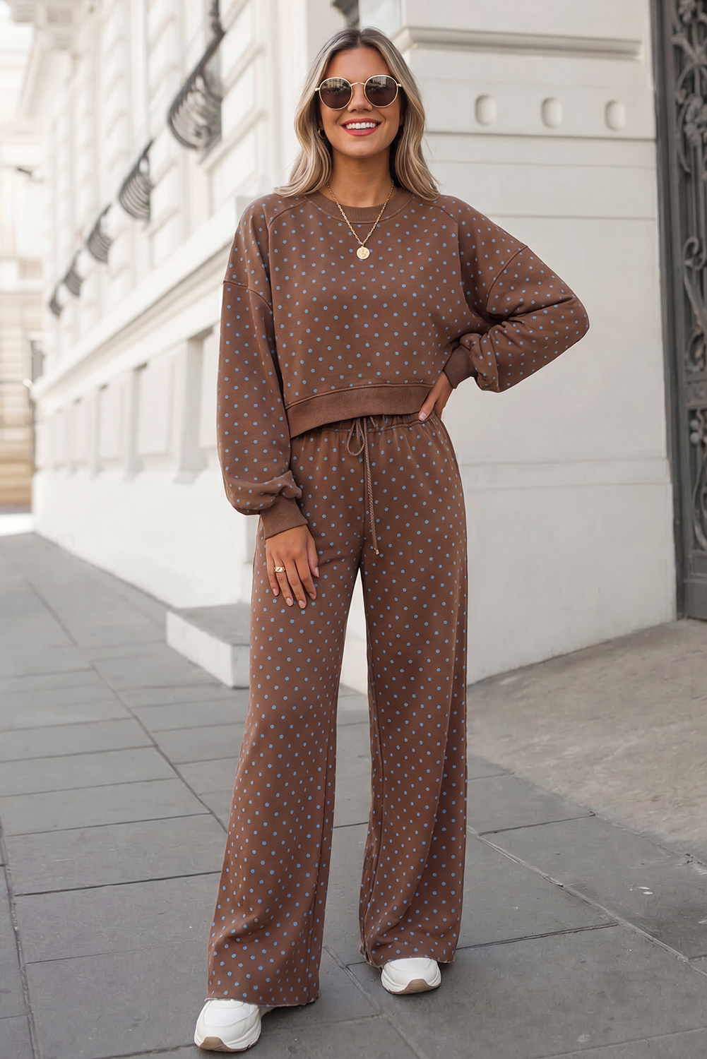 Aapparella - Polka Dot Print High Waist Pants Set | S-XL Plus 1X-4X