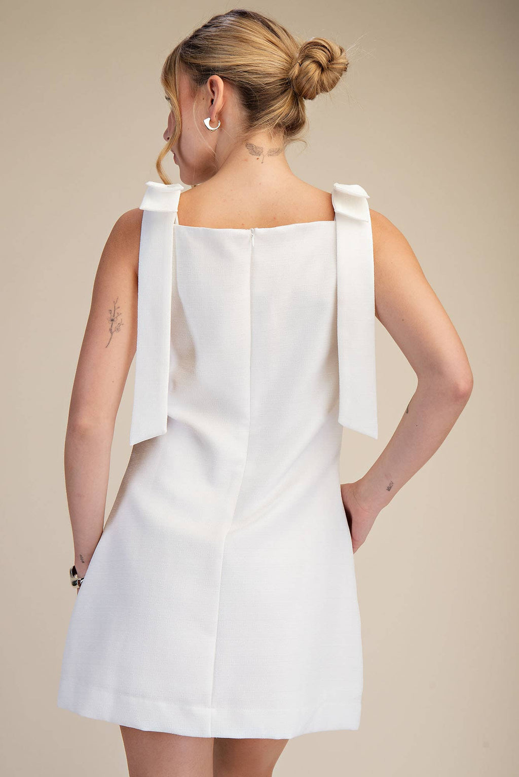 Straight Neckline Bow Mini Dress