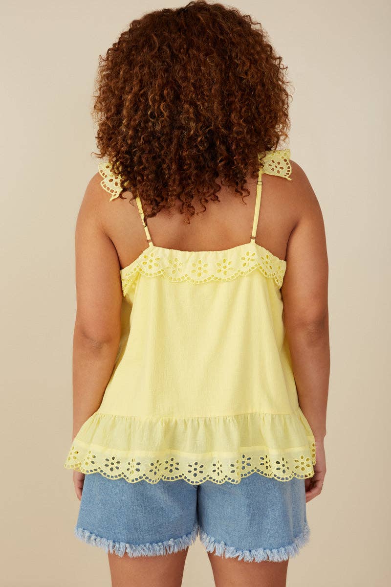 Womens Scalloped Eyelet Ruffle Tank