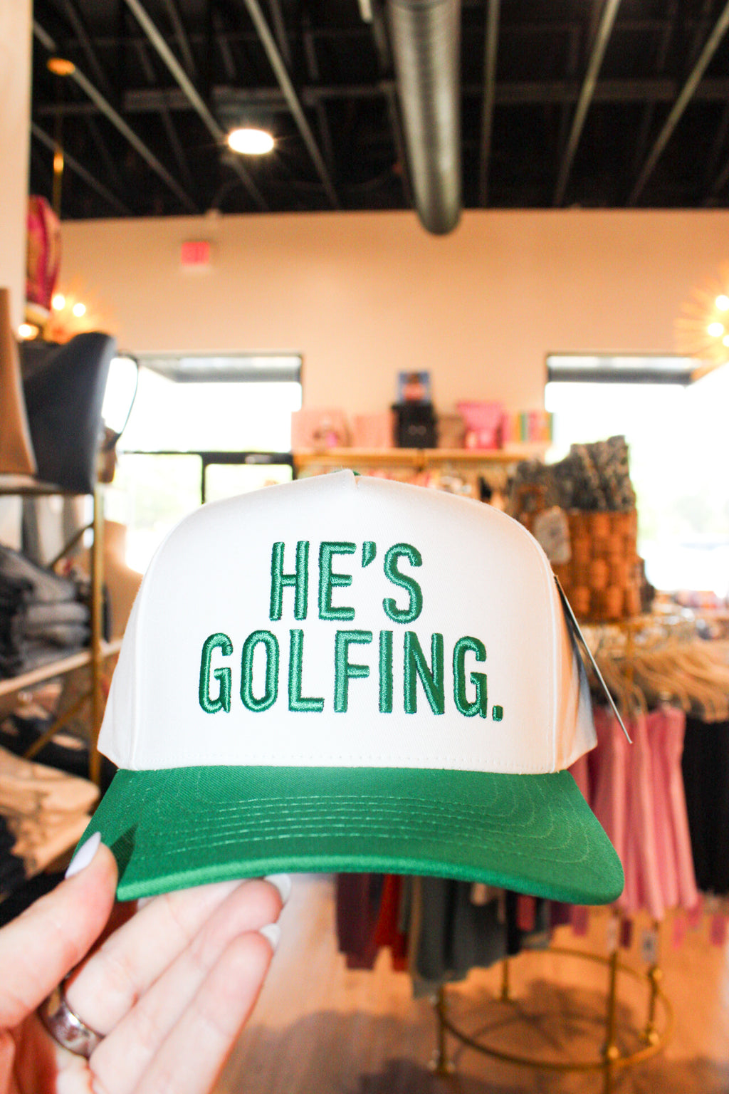 C.C HE'S GOLFING Letter Embroidered on Two Tone Trucker Hat