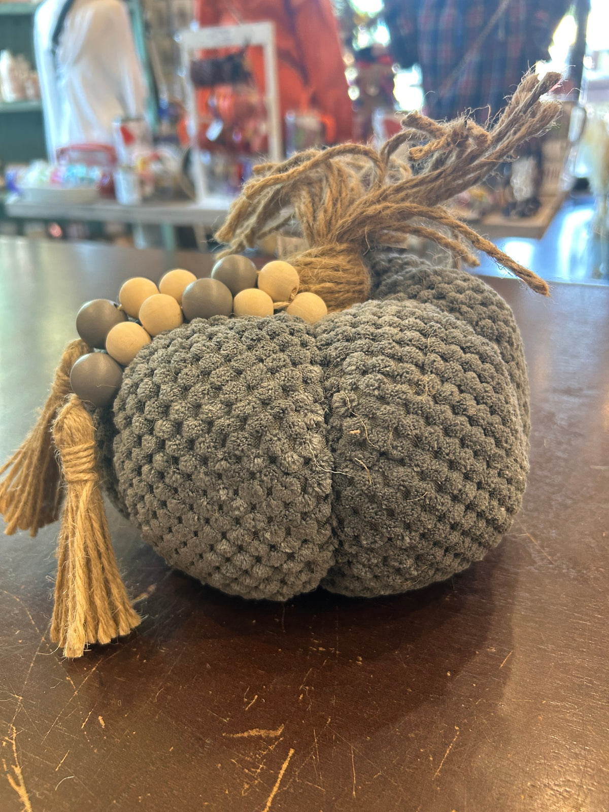 7” Gray Pumpkin with Beads