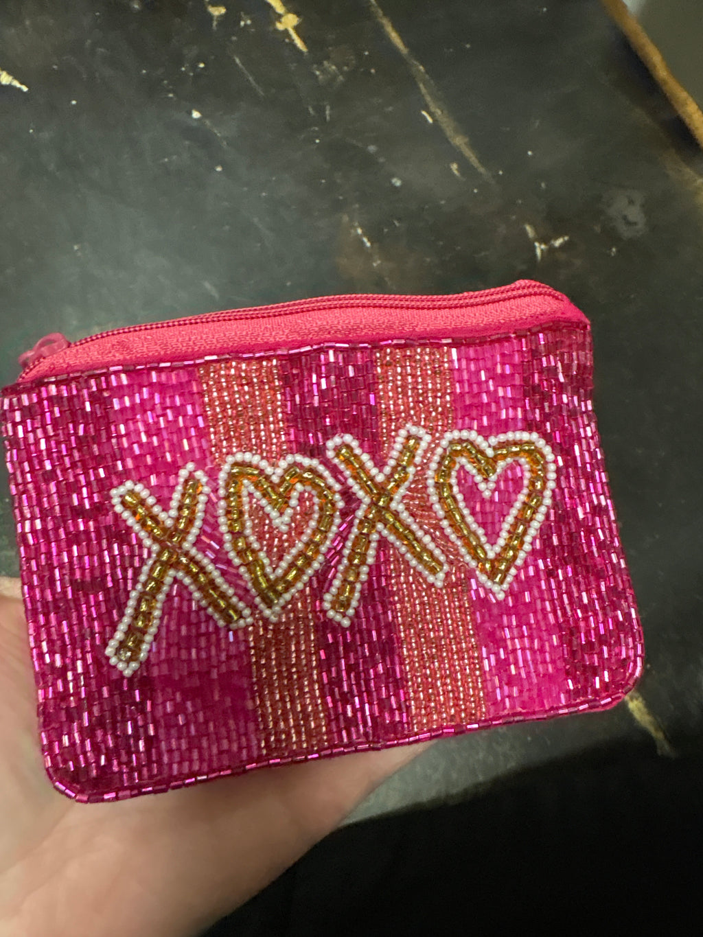 Pink Bow Beaded White Coin Purse