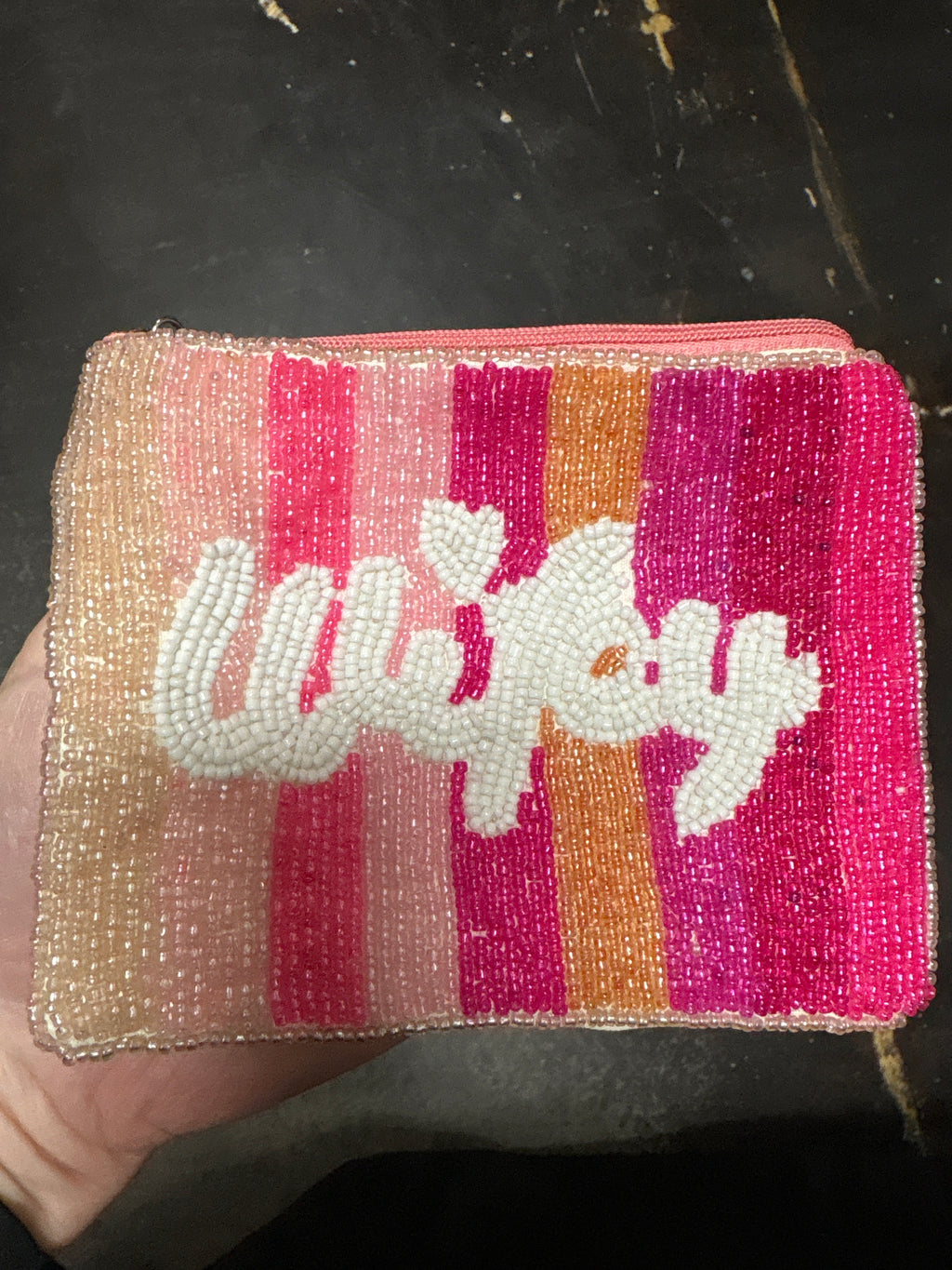 Pink Bow Beaded White Coin Purse