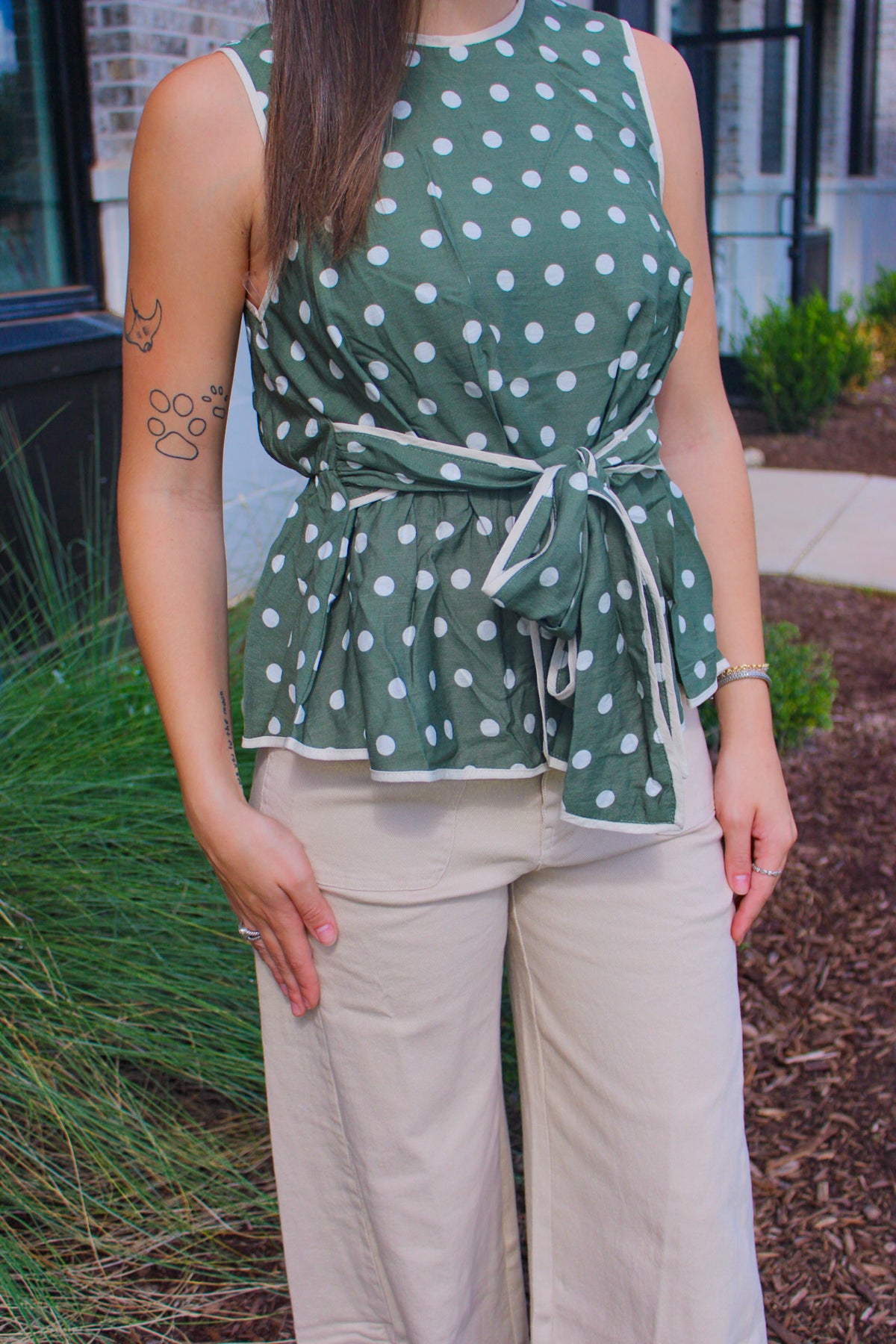 Polka Dot Self-Tie Top