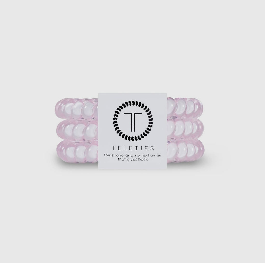 Rose water pink teletie hair ties.