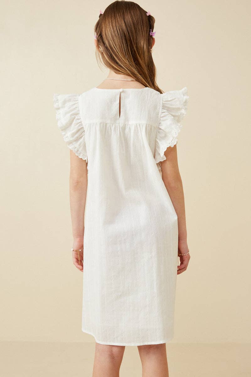Hayden LA - Girls Textured Lace Trim Ruffle Sleeve Dress