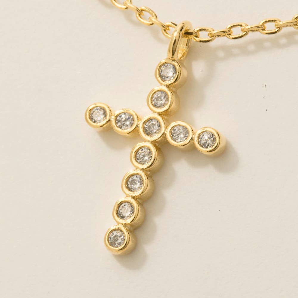 Gold Dipped Cz Pave Dainty Cross Pendant Necklace