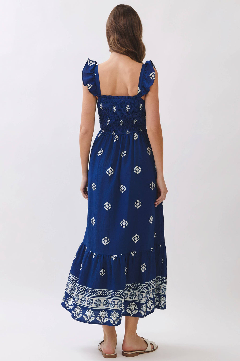 TCEC - CD07351-Smocked Border Print Maxi Dress