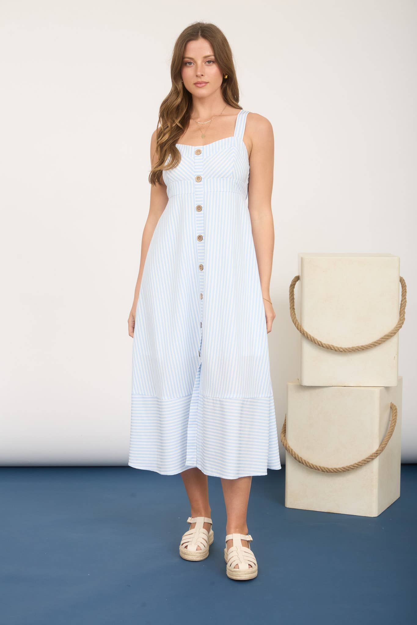 Blu Pepper - STRIPE SWEETHEART BUTTON DOWN SLEEVELESS MIDI DRESS