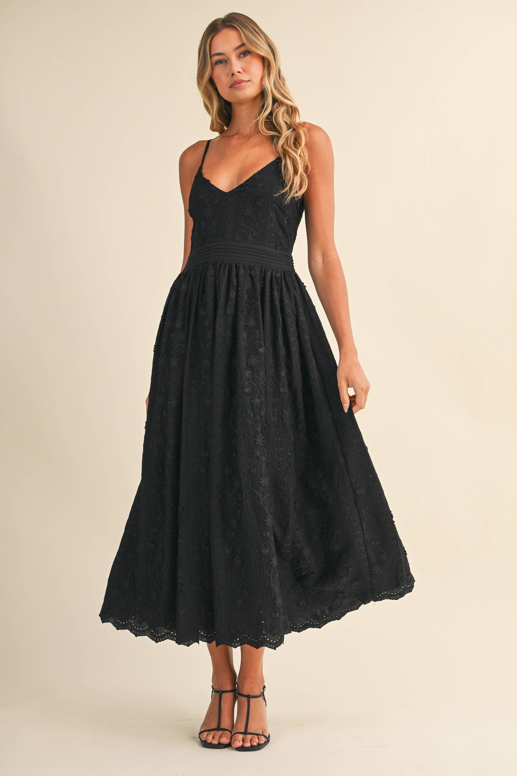 Klesis - ID9523 3D FLORAL DETAILED LACE MIDI DRESS