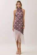 Floral Print Halter Fringe Midi Dress