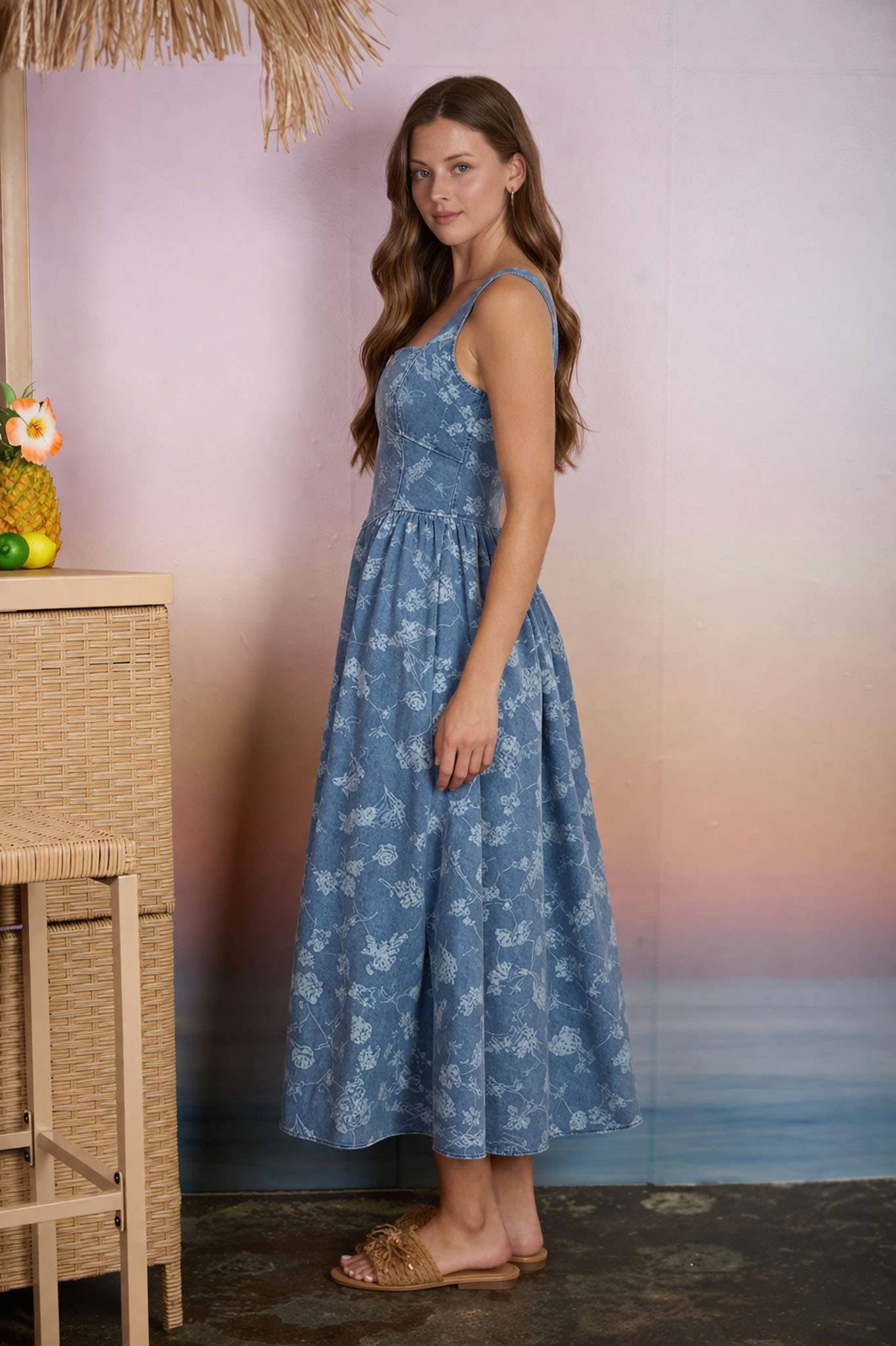 Blu Pepper - FLORAL JACQUARD CORSET DETAIL MIDI DRESS