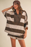 STRIPED ZIP UP OVERSIZED TOP AND SHORTS SET