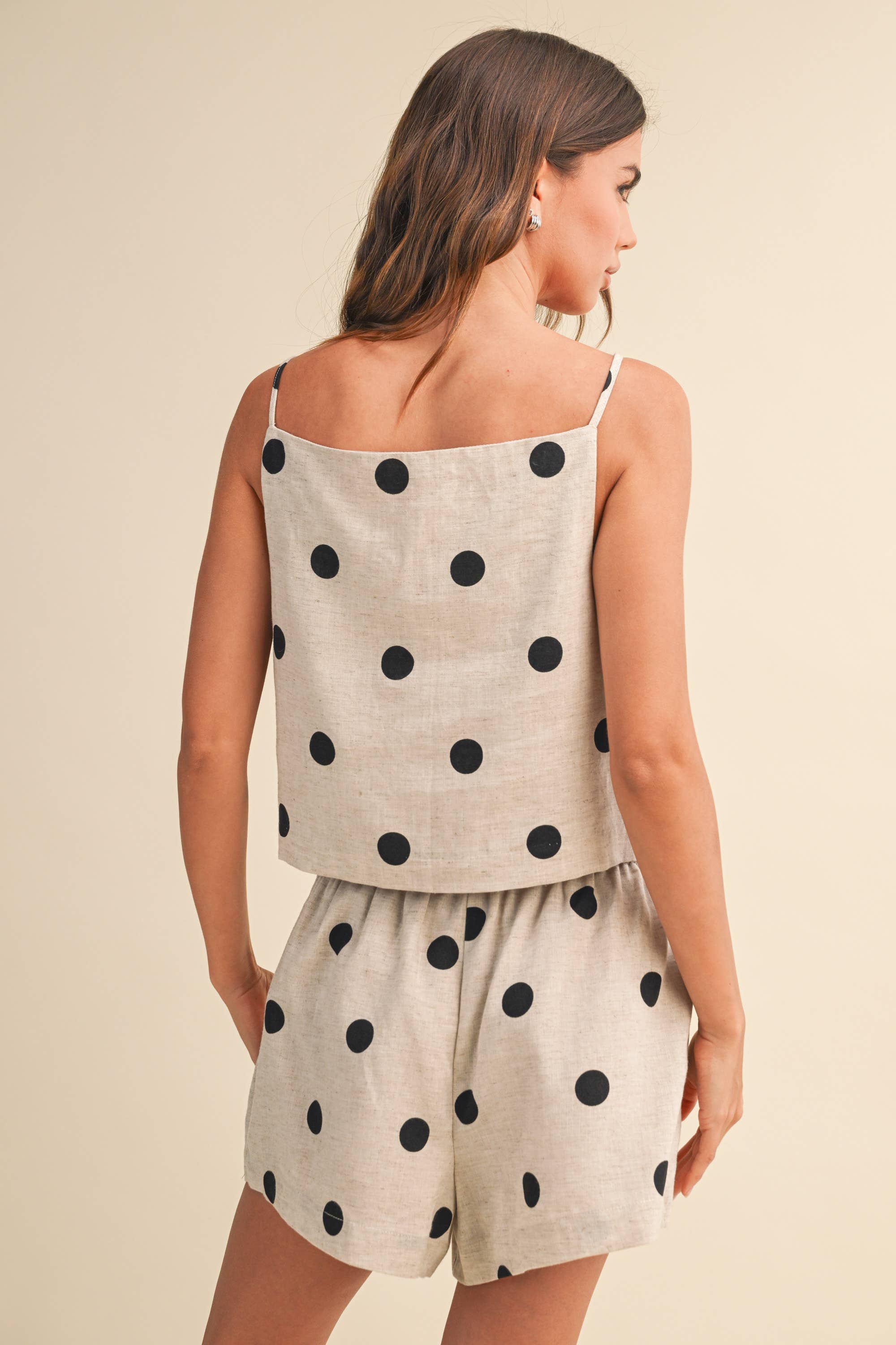 POLKADOT LINEN SLEEVELESS TOP AND SHORTS SET