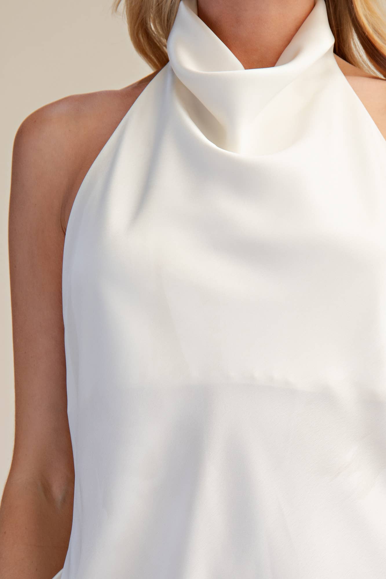 Cowl Mock Neck Sleeveless Satin Mini Dress