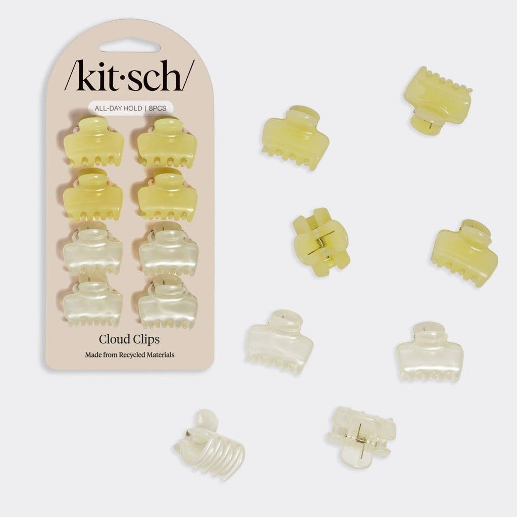 KITSCH - Mini Jelly Cloud Clips 8pc Set - Pearlized Cream & Butter Yellow