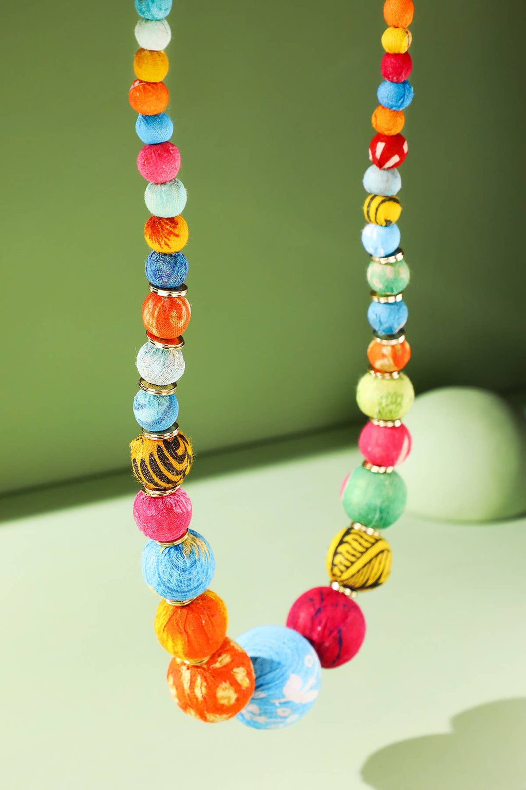 Handmade Cotton and Brass Beaded Necklace