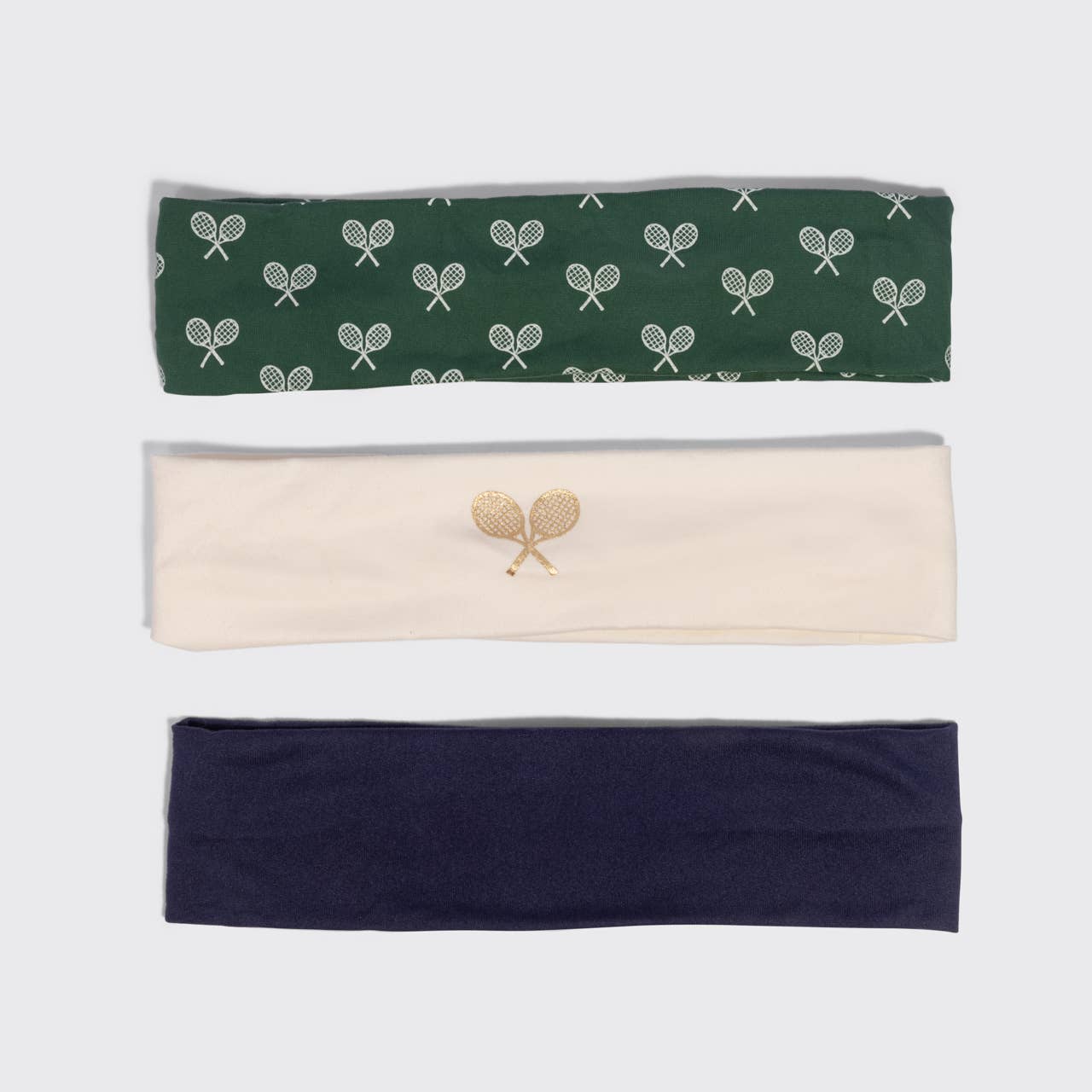 KITSCH - Recycled Fabric Active Headbands 3pc Set- Cream, Court Green & Navy Blue