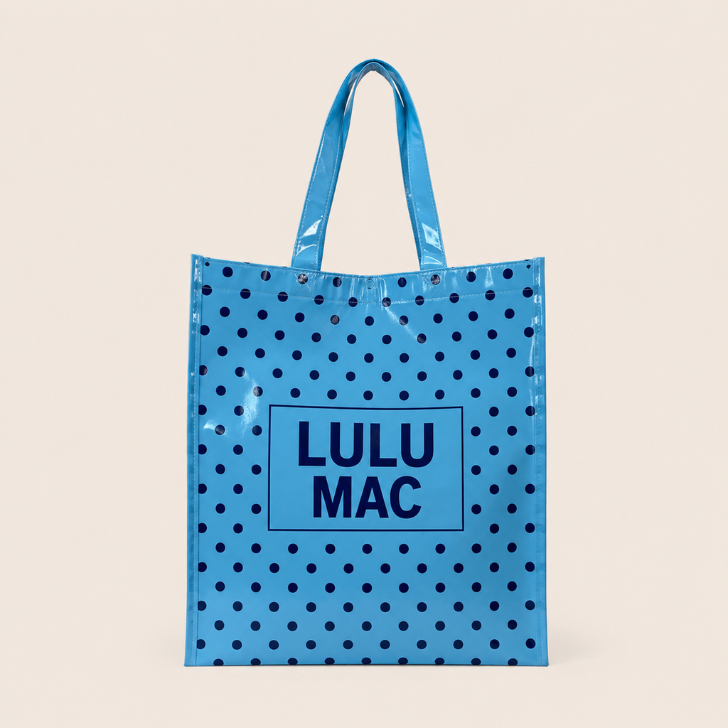 Girlie Girl Originals - LM-BG-1004 REUSABLE TOTE-LT BLUE DARK BLUE DOTS