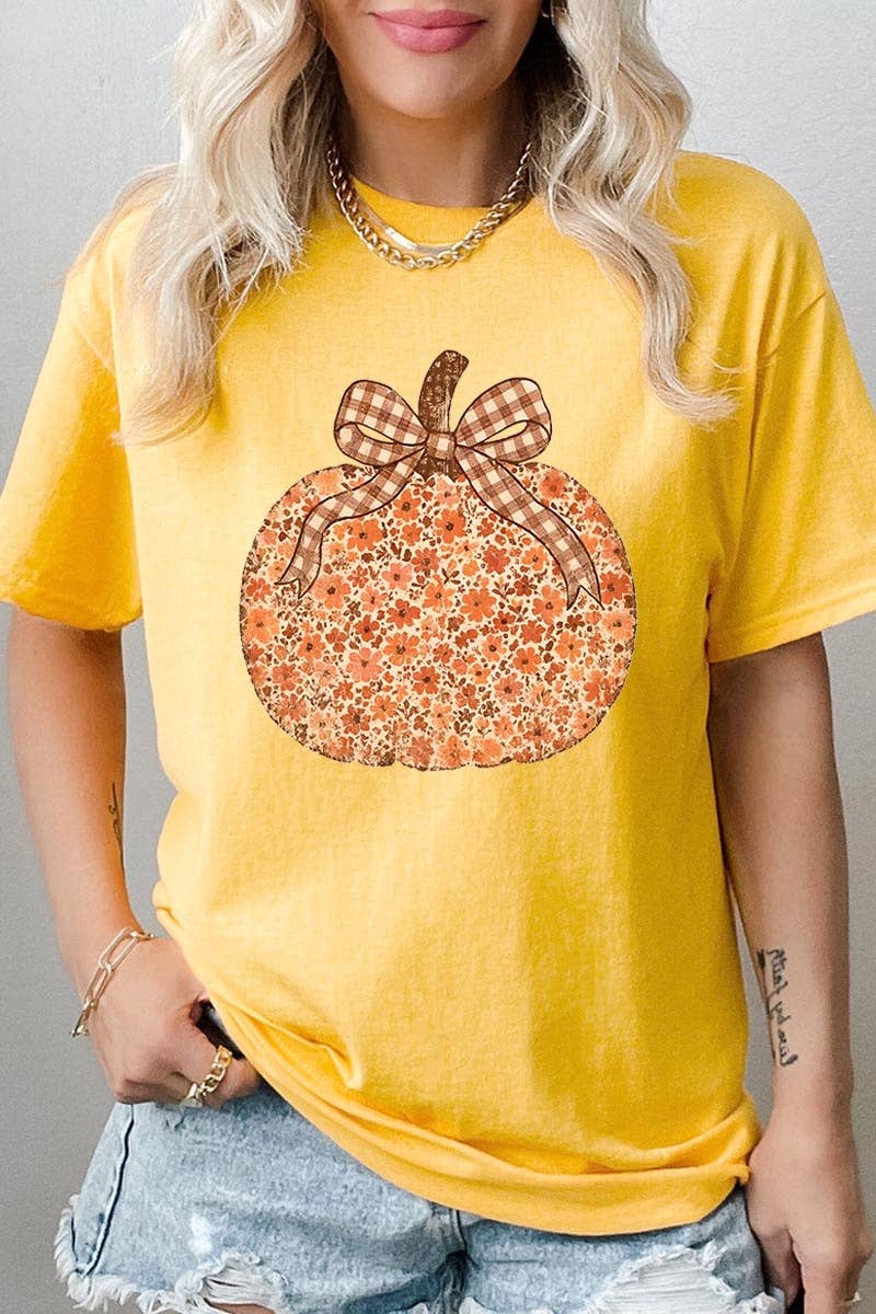 COLORBEAR - Floral Fall Pumpkin Graphic Heavy Cotton Tee