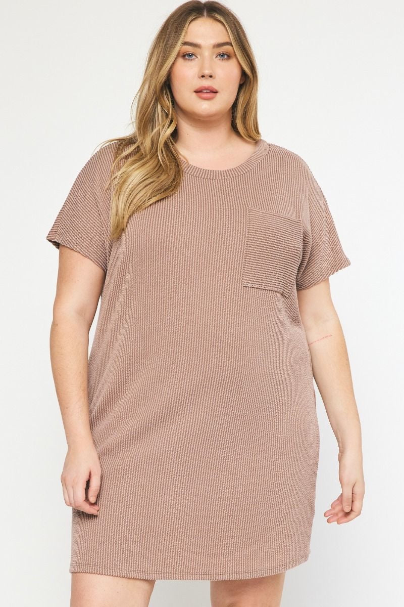 Model featuring acorn ribbed t-shirt dress.