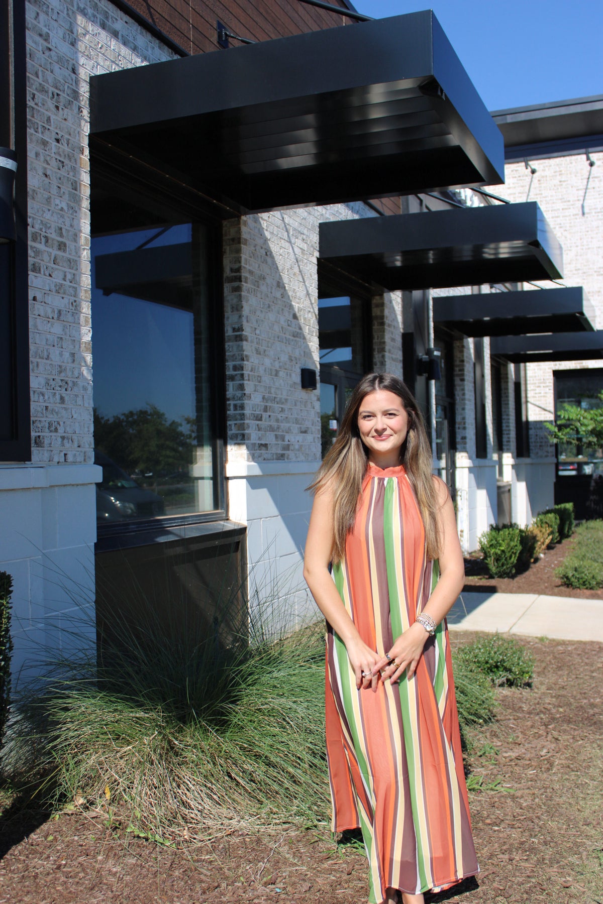 Multi Stripe Halter Maxi Dress