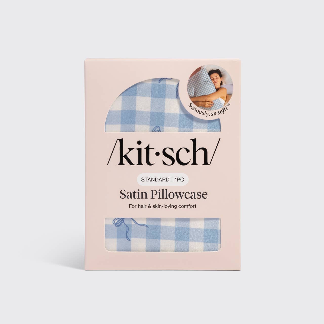 KITSCH - Satin Pillowcase Standard - Gingham Blue