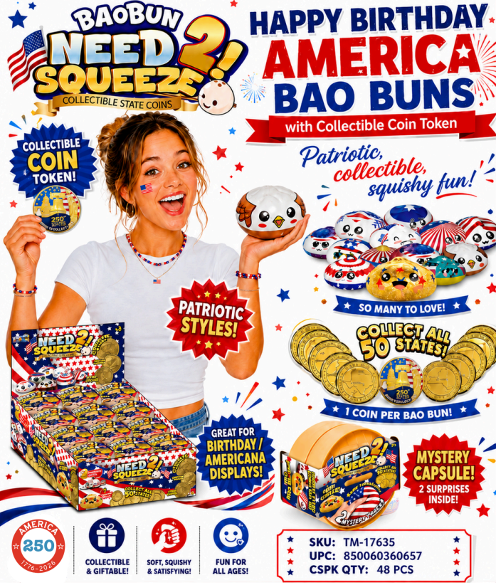 EXPRESS RETAIL SOLUTIONS INC. - Happy Birthday America Bao Bun/Dumpling w/state coin 48ct