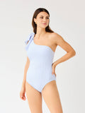 Mary Square - Mia One Piece Swimsuit | Blue + White Seersucker