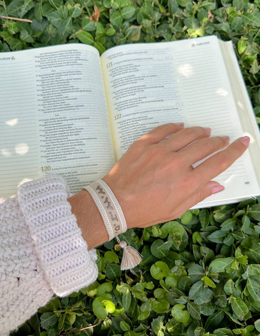 Elevated Faith - Beige WWJD Embroidered Bracelet
