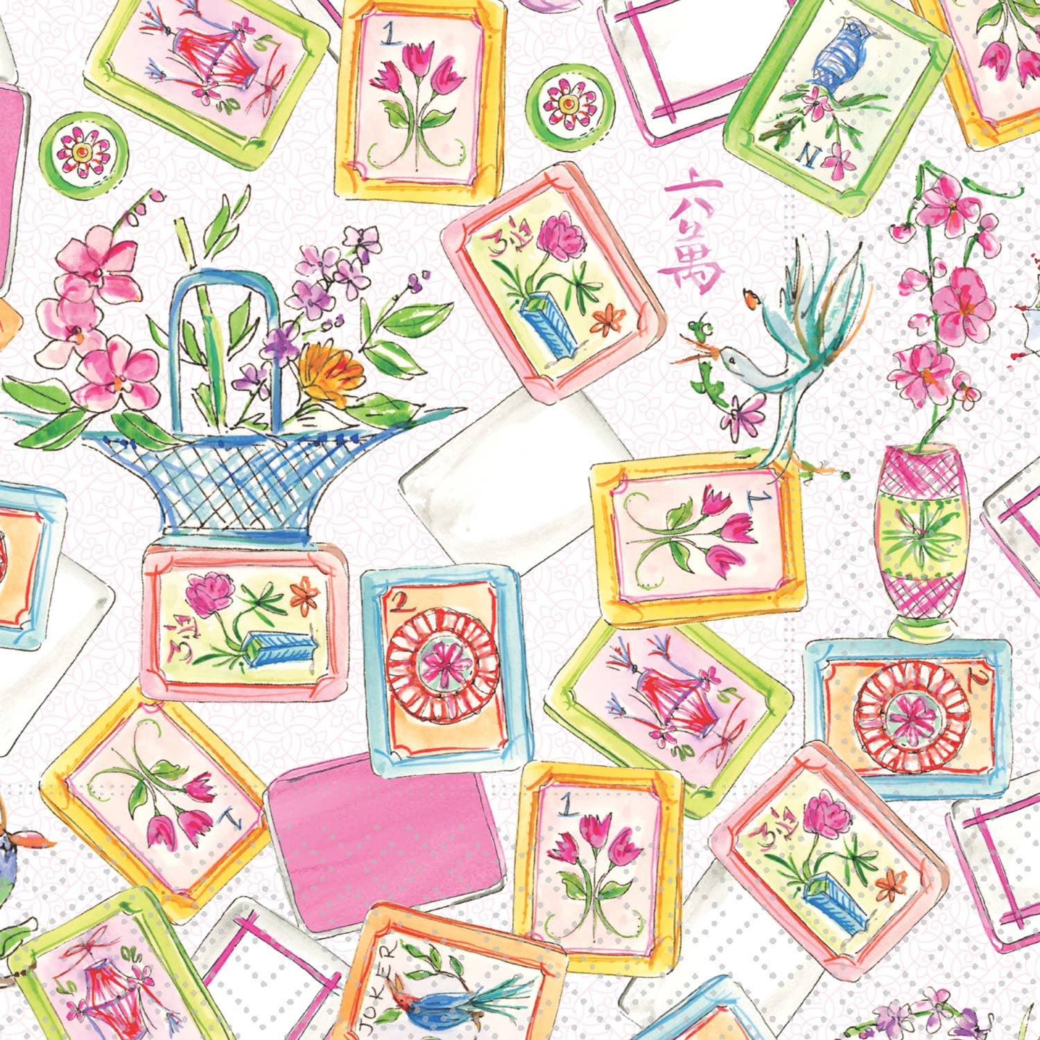 Boston International - Paper Cocktail Napkins 20 Ct Mahjong Allover Rosanne Beck