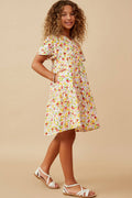 Girls Ditsy Floral V Neck Flutter Sleeve Dress