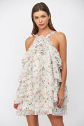 FATE - PETAL SHAPED CASCADING RUFFLE DETAIL FLORAL DRESS FD35811