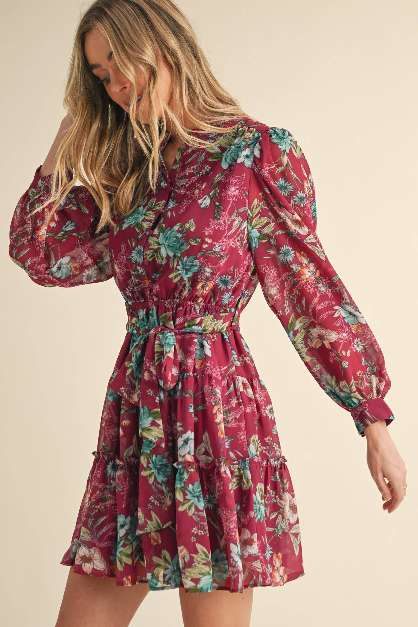 EXCLUSIVE PRINT PUFF SLEEVE BUTTON DOWN MINI DRESS