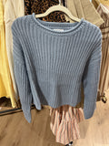 Roll-Up Raw Edge Detail Long Sleeve Knit Sweater