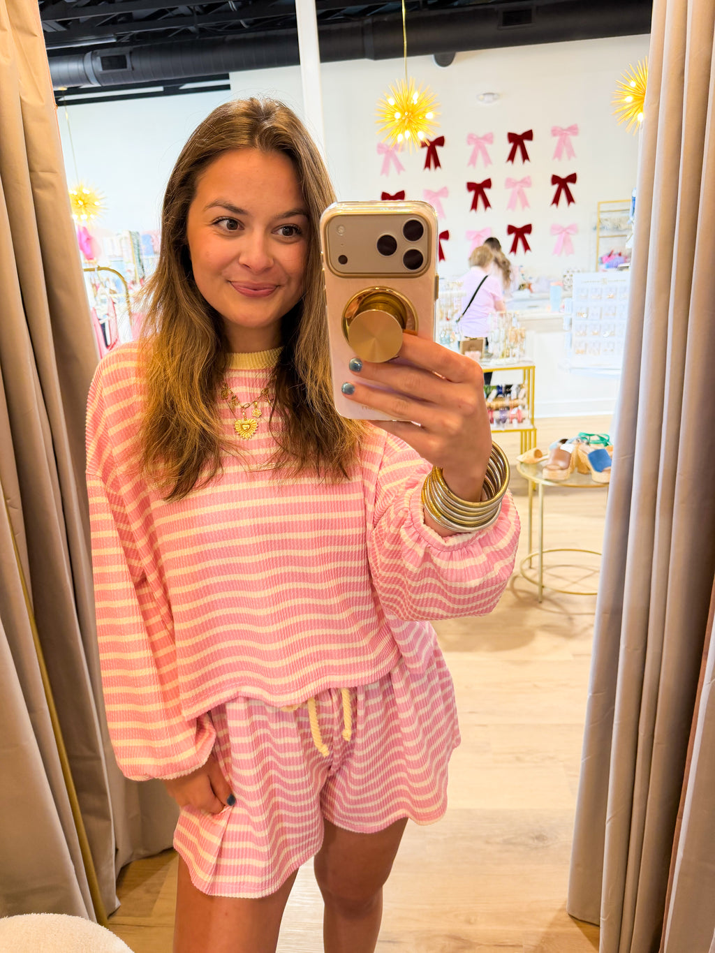 Striped Rib Textured Knit Set