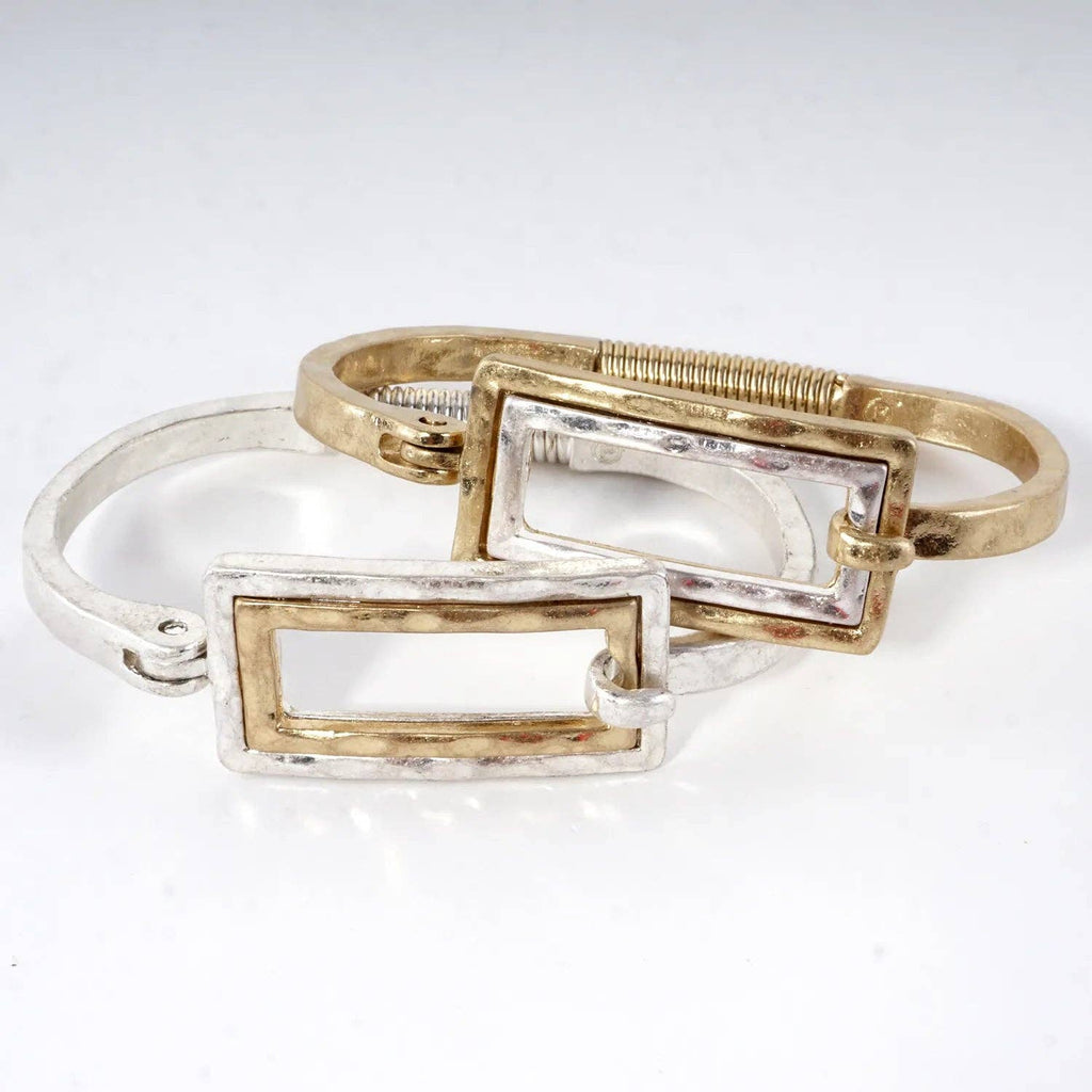 Wild Honey - Hammered Dual-Tone Rectangular Hook Hinge Bracelet