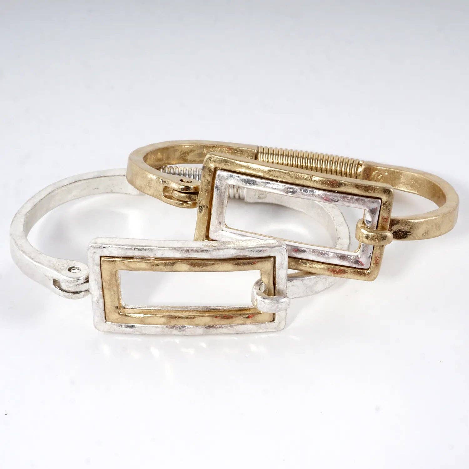 Wild Honey - Hammered Dual-Tone Rectangular Hook Hinge Bracelet