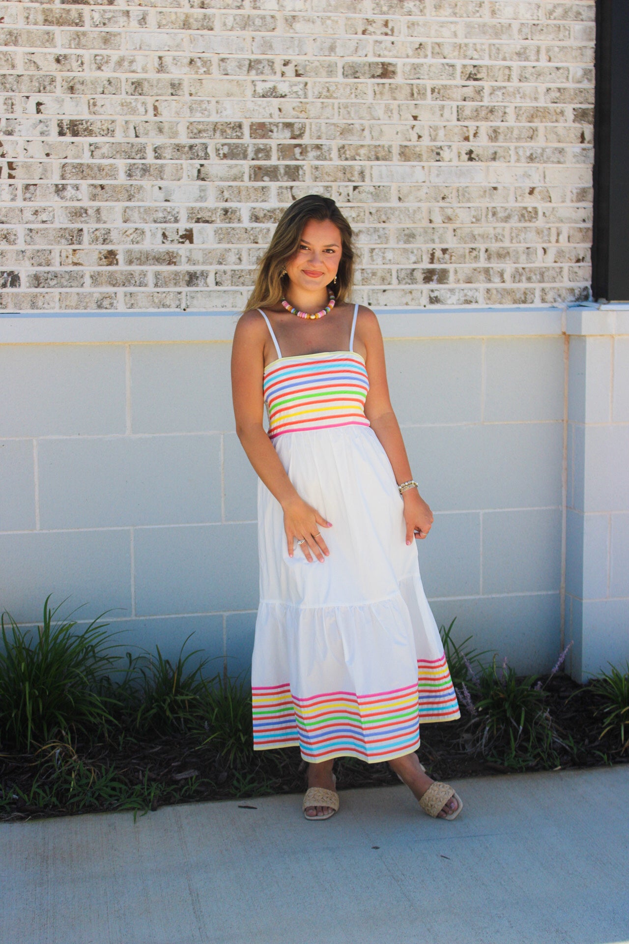MULTI  COLOR STRIPE SPAGHETTI STRAP MIDI DRESS