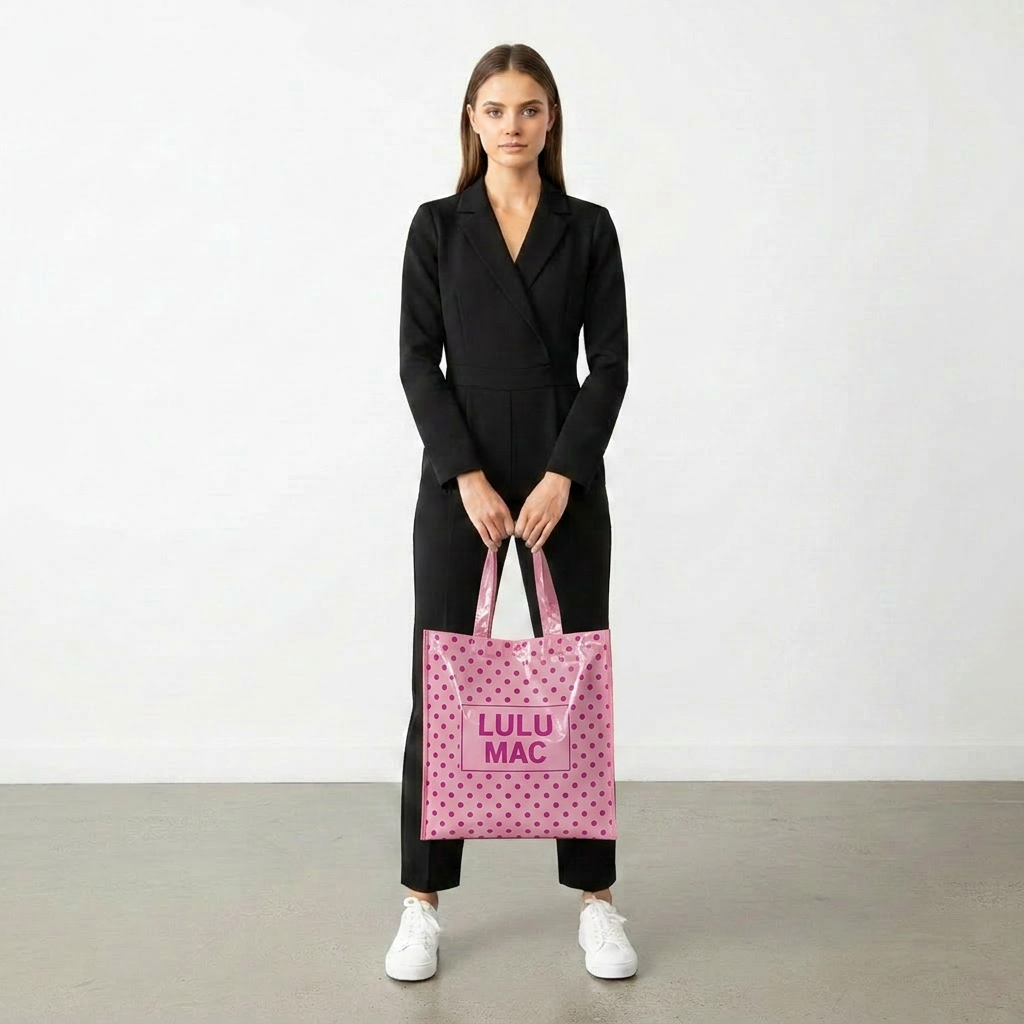 Girlie Girl Originals - LM-BG-1004 REUSABLE TOTE-LIGHT PINK HOT PINK DOT