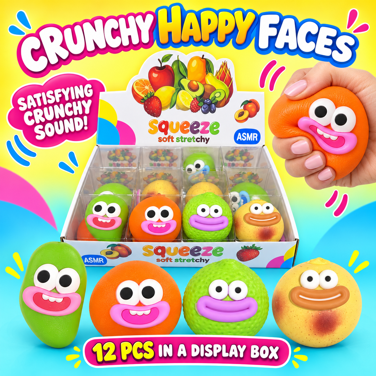 GS Wholesale (Formerly Known as Gypsy Soul) - Crunchy Happy Faces Fruit ASMR Squishies