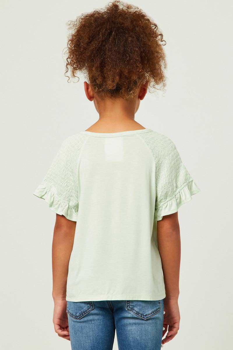 Girls Smocked Shoulder Ruffle Sleeve Top